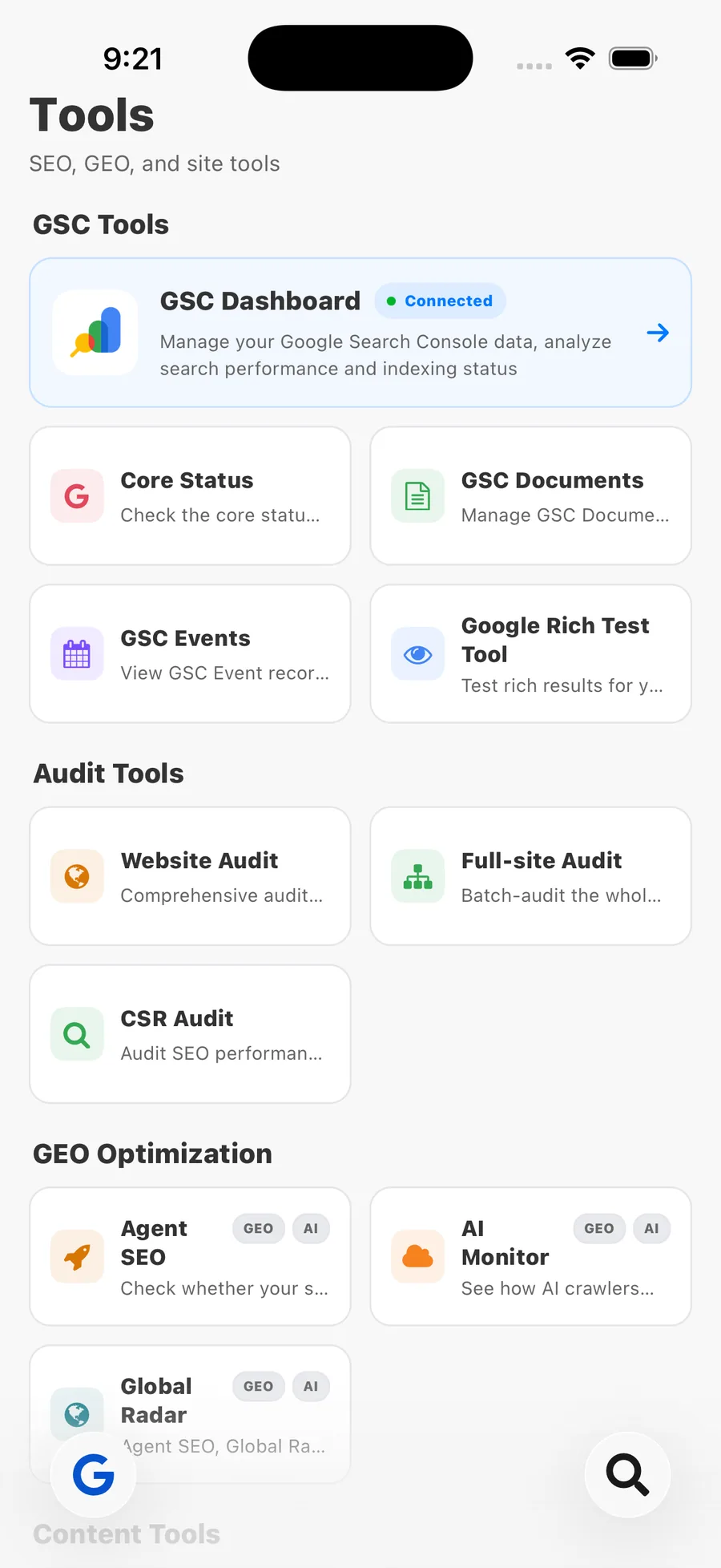 Fennec SEO toolkit on iPhone